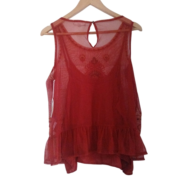 Coco + Jaimeson Embroidered Red Sheer Sleeveless Tank Top Electric Traveler - Picture 3 of 14